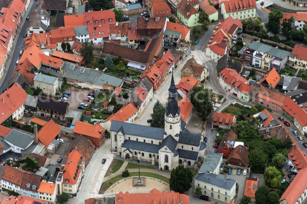 Sangerhausen from the bird's eye view: City view with the St. Ulrich's church in the center of Sangerhausen in Saxony-Anhalt