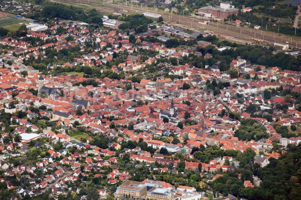 Aerial photograph Sangerhausen - City view with the St. Ulrich's church in the center of Sangerhausen in Saxony-Anhalt