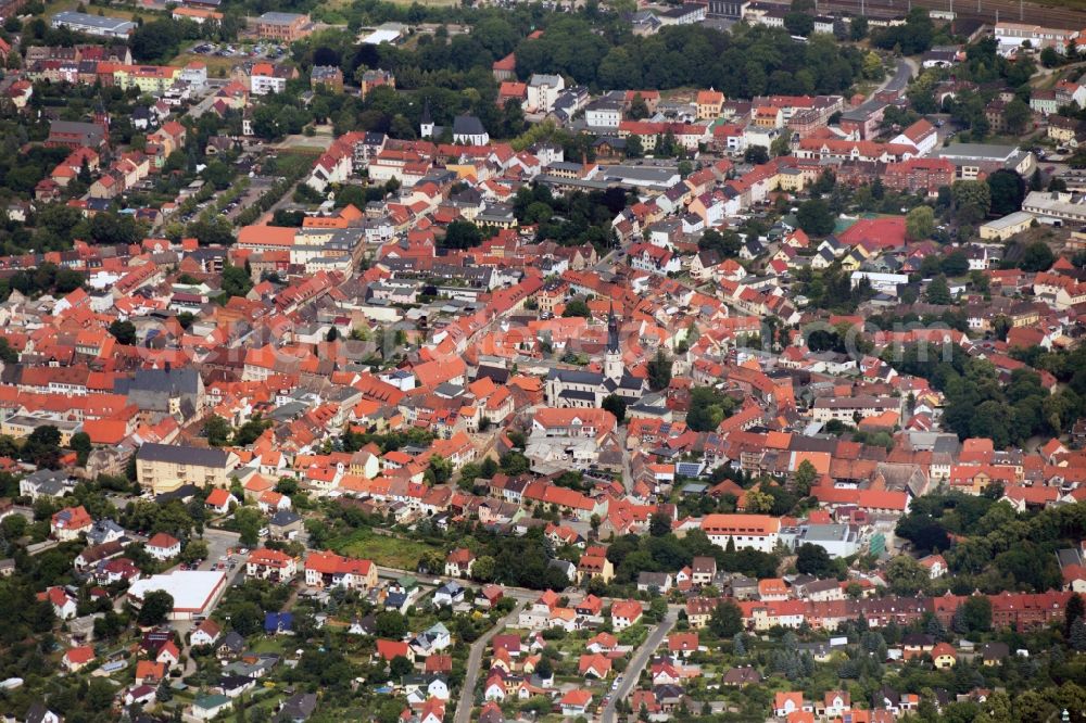 Sangerhausen from the bird's eye view: City view with the St. Ulrich's church in the center of Sangerhausen in Saxony-Anhalt