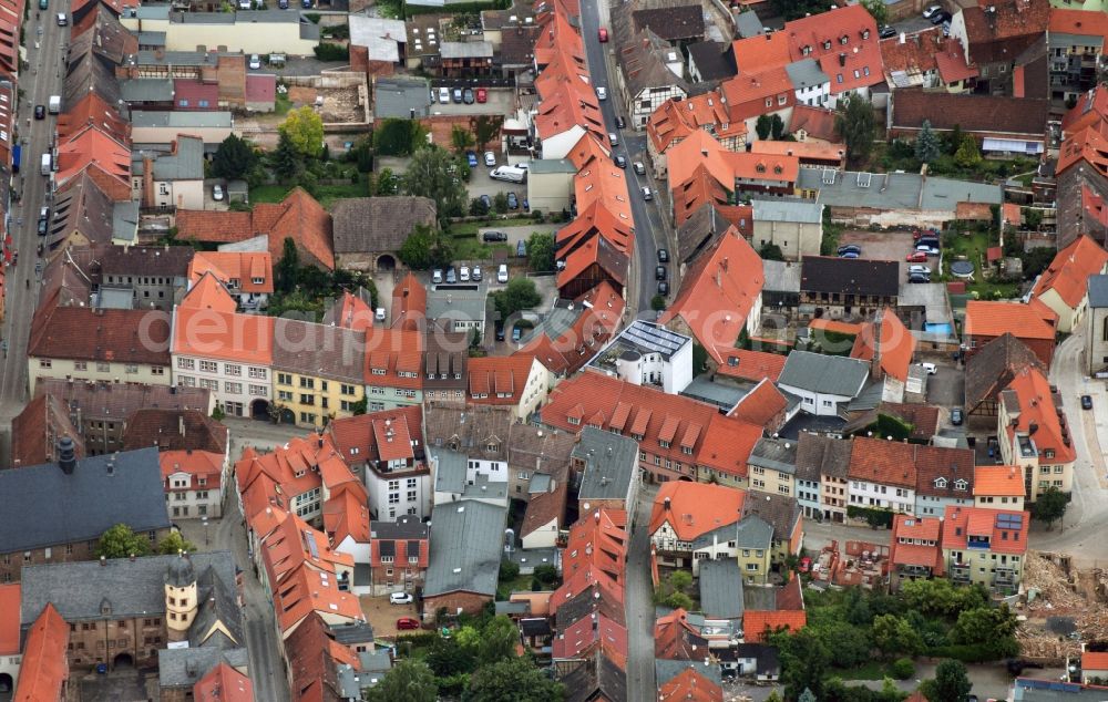 Sangerhausen from above - City view with the St. Ulrich's church in the center of Sangerhausen in Saxony-Anhalt