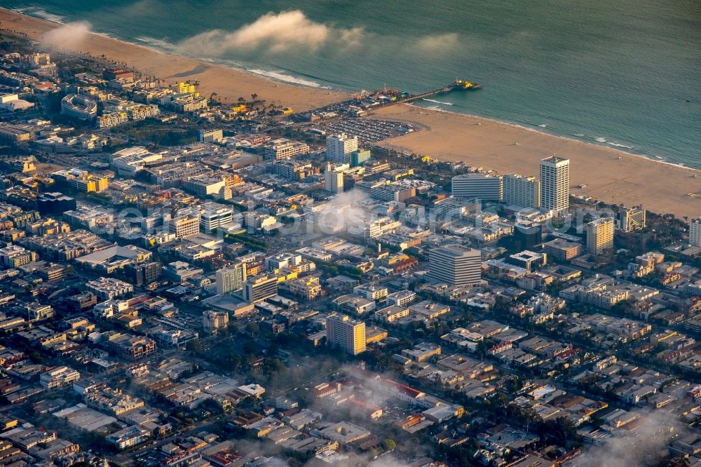 Santa Monica from the bird's eye view: Santa Monica Pier on the beach of the Pacific Coast in Santa Monica in California, USA