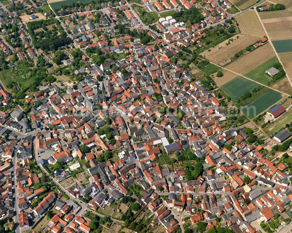 Saulheim, Nieder-Saulheim from the bird's eye view: City view from Saulheim, Nieder-Saulheim in the state Rhineland-Palatinate