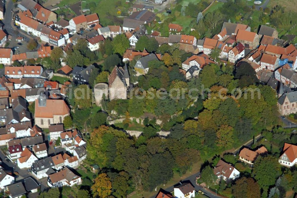 Schweinsberg from above - Blick auf Schweinsberg als Stadtteil von Stadtallendorf. Diese ist eine hessische Mittelstadt im Landkreis Marburg-Biedenkopf, die 18 km östlich von Marburg liegt.