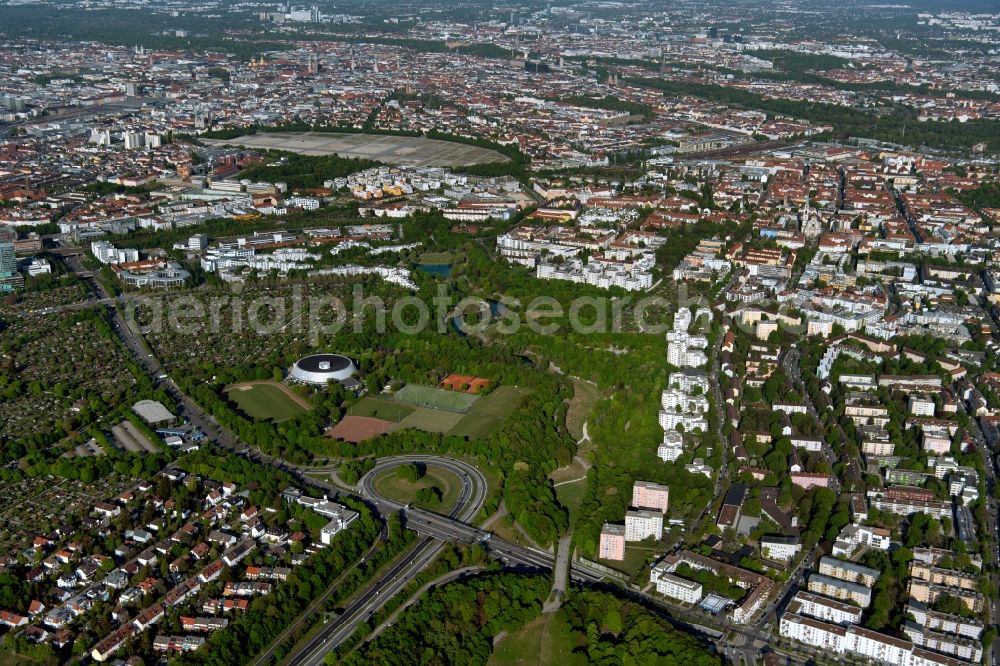 München from above - City view of Sendling-Westpark with a view of the city center in the urban area in Munich in the state Bavaria, Germany