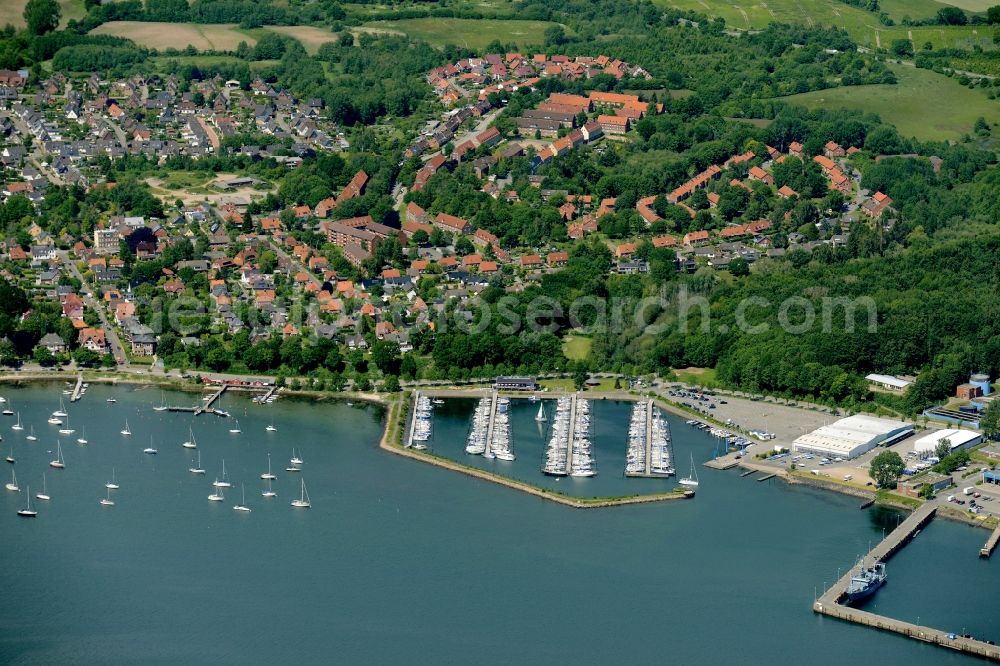 Eckernförde from above - City view of the city area of Eckernfoerde and its surroundings at the coastline of the baltic sea in the state Schleswig-Holstein