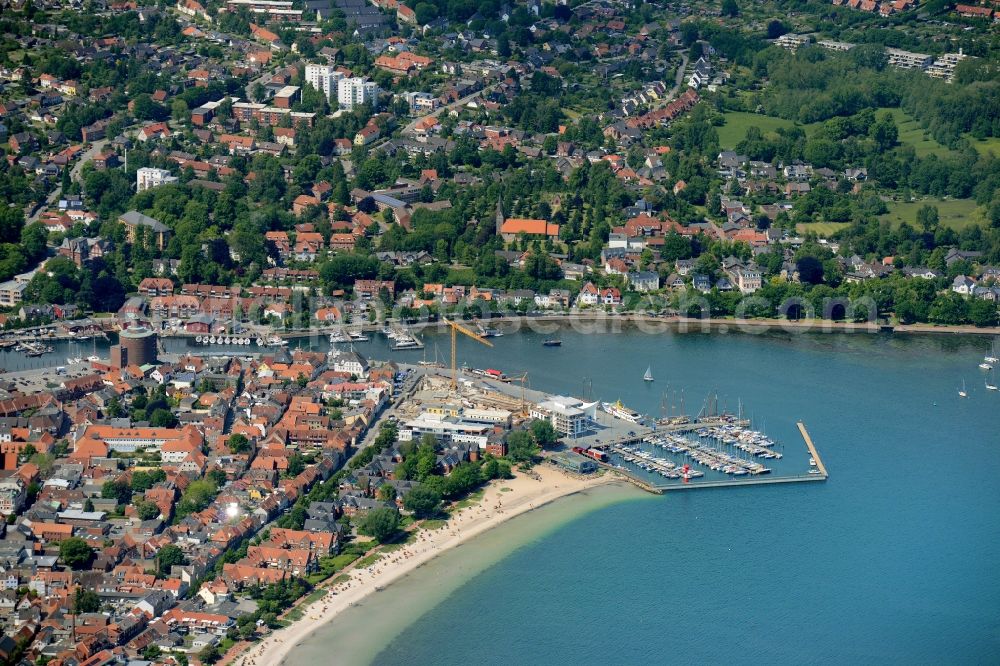 Eckernförde from the bird's eye view: City view of the city area of Eckernfoerde and its surroundings at the coastline of the baltic sea in the state Schleswig-Holstein