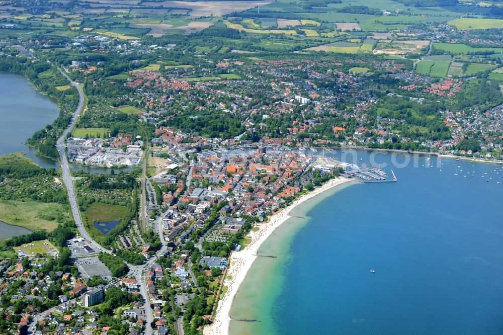 Aerial image Eckernförde - City view of the city area of Eckernfoerde and its surroundings at the coastline of the baltic sea in the state Schleswig-Holstein