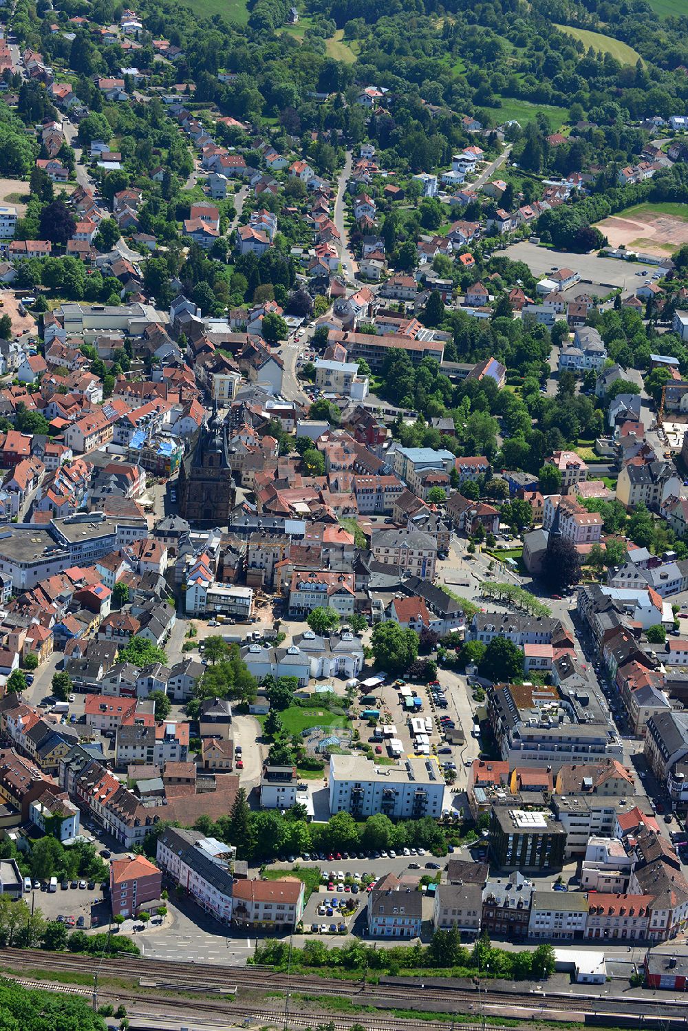 Aerial photograph St. Wendel - Cityscape the old town from St. Wendel in the state Saarland.In the urban area is the Wendalinusbasilika