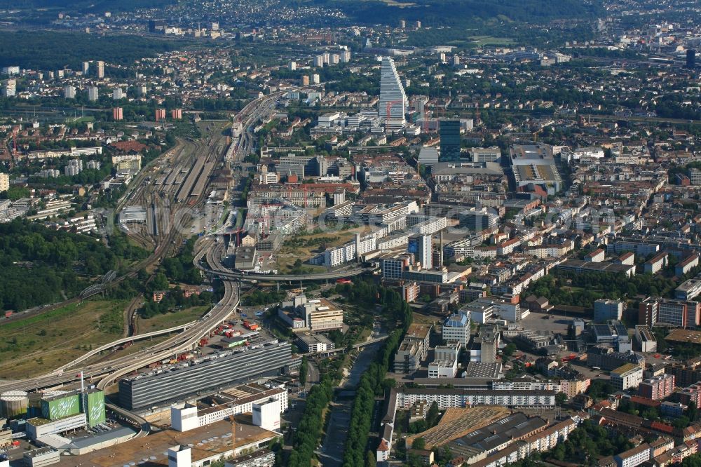 Aerial image Basel - City view of downtown area of Kleinbasel in Basel, Switzerland