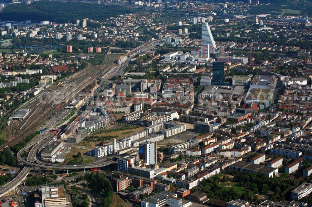 Basel from the bird's eye view: City view of downtown area of Kleinbasel in Basel, Switzerland