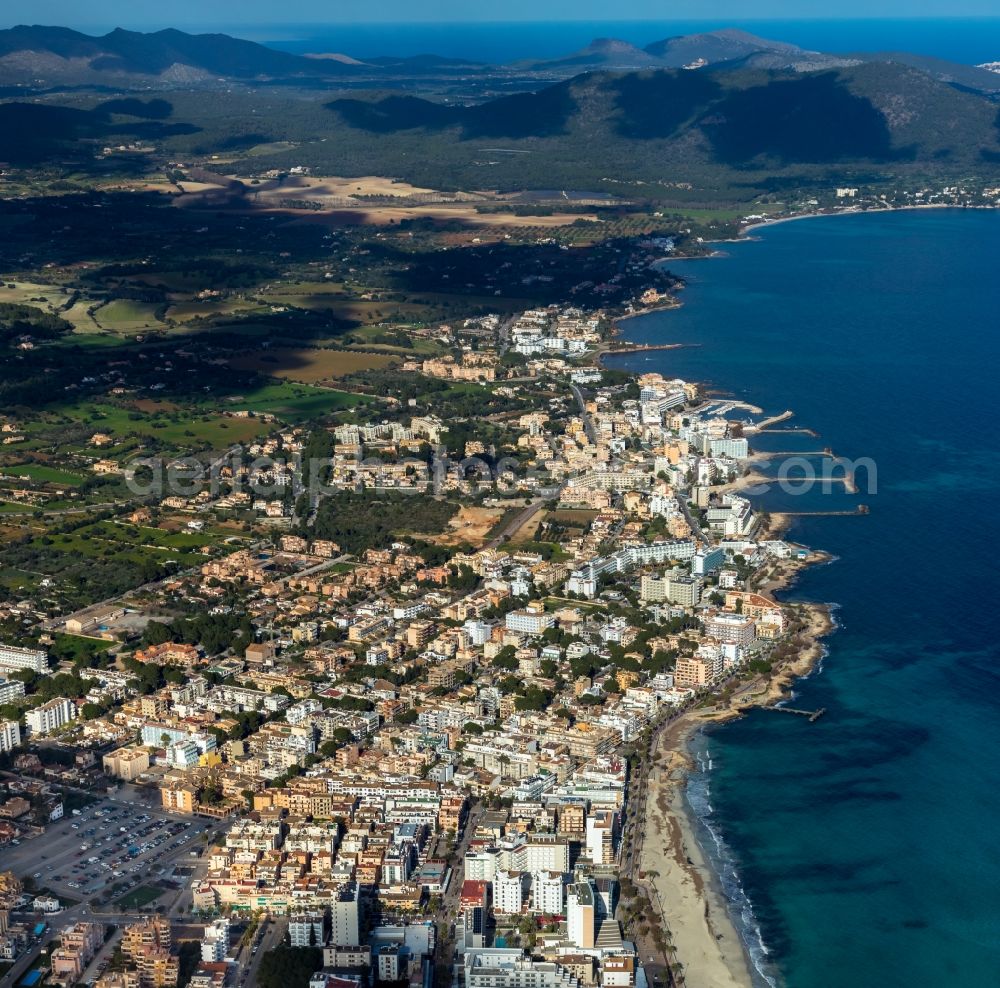 Aerial image Cala Bona - District in the city in Cala Bona in Balearische Insel Mallorca, Spain