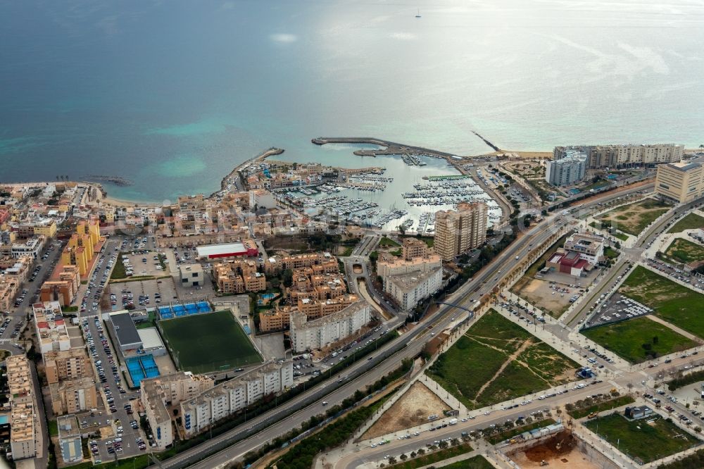 Palma from the bird's eye view: El Molinar and C'an Pere Antoni District in the city in Palma in Balearische Insel Mallorca, Spain