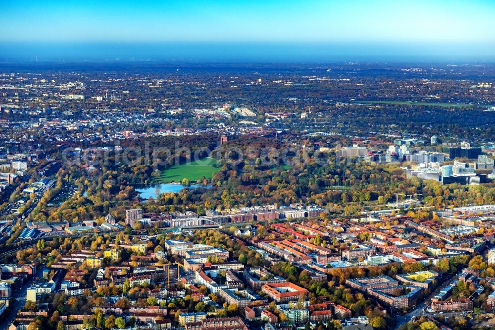 Aerial image Hamburg - District Barmbek in Hamburg urban area Barmbek up to the city park in Hamburg, Germany