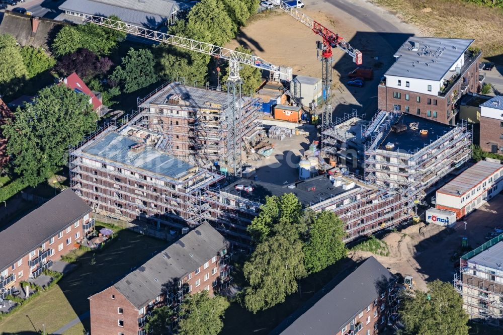 Stade from above - City view of the Campe district with the new development area on the fairground in Stade in the state Lower Saxony, Germany