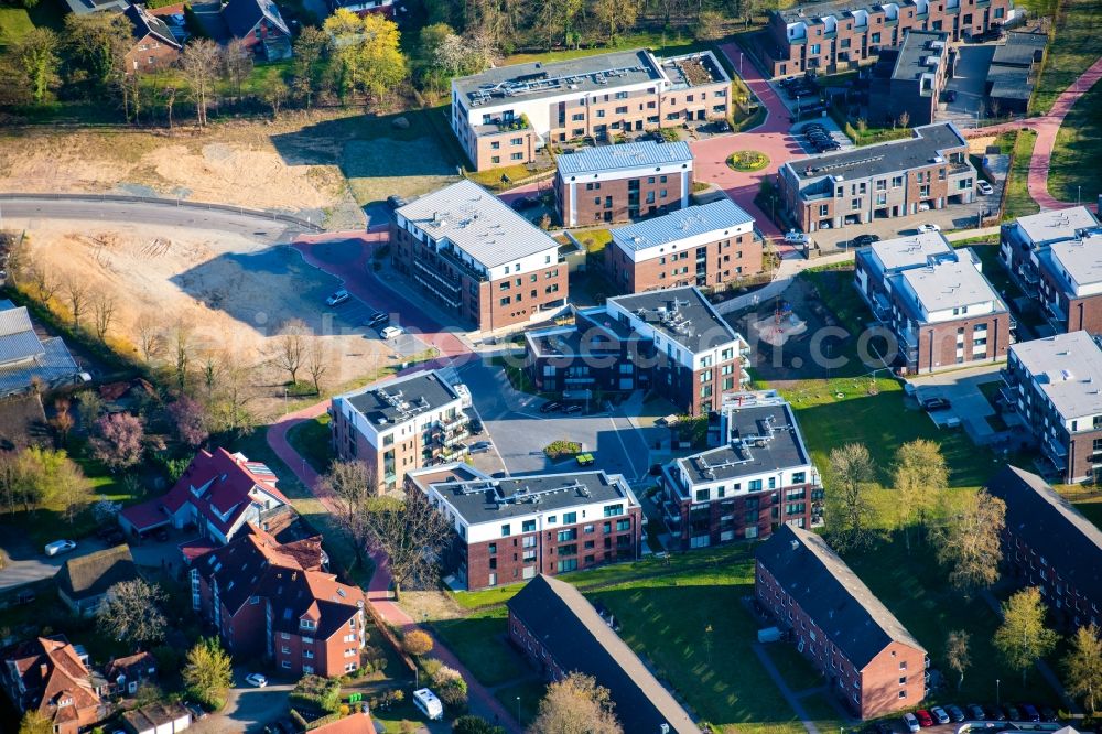 Aerial photograph Stade - City view of the Campe district with the new development area on the fairground in Stade in the state Lower Saxony, Germany