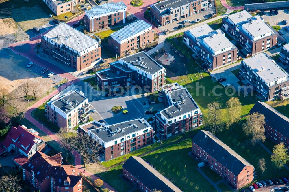 Aerial image Stade - City view of the Campe district with the new development area on the fairground in Stade in the state Lower Saxony, Germany