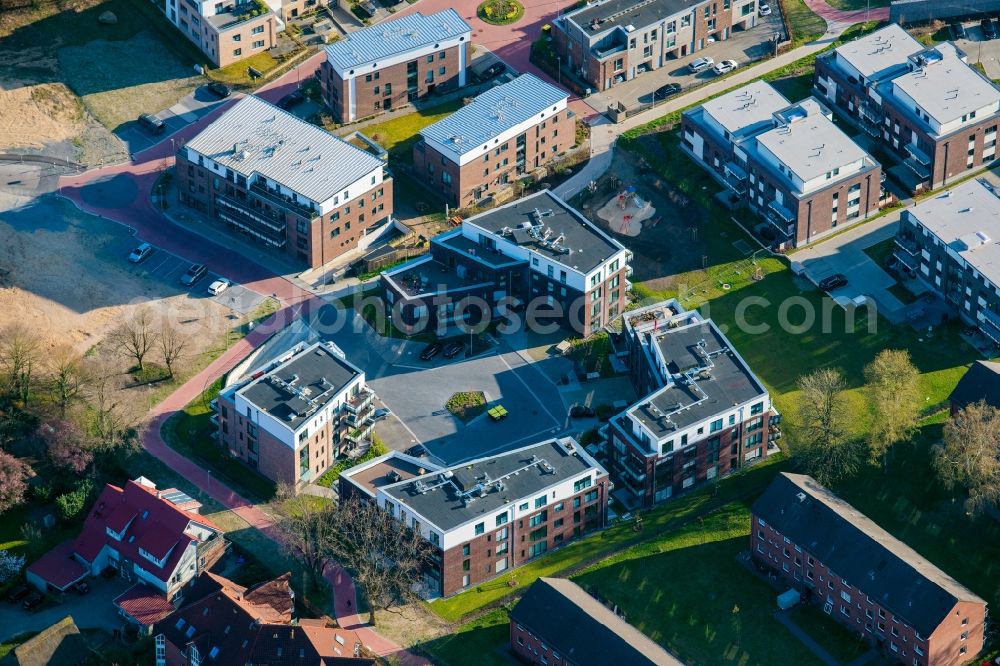 Aerial photograph Stade - City view of the Campe district with the new development area on the fairground in Stade in the state Lower Saxony, Germany