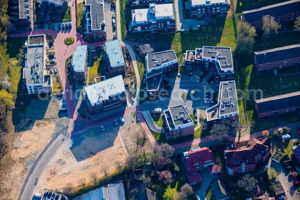 Stade from above - City view of the Campe district with the new development area on the fairground in Stade in the state Lower Saxony, Germany