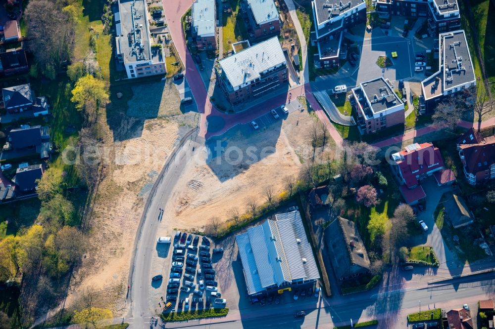 Stade from the bird's eye view: City view of the Campe district with the new development area on the fairground in Stade in the state Lower Saxony, Germany