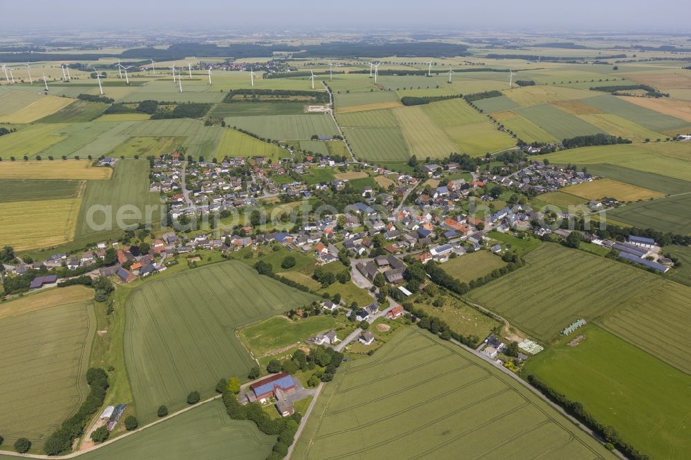 Aerial photograph Rüthen - Cityscape of the district Drewer in Ruethen with surrounding fields in the state of North Rhine-Westphalia