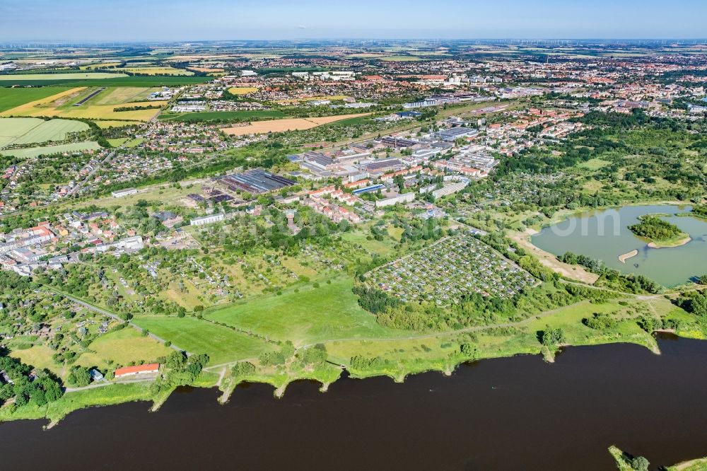 Magdeburg from above - City view of the district Fermersleben in Magdeburg on the Elbe in the state Saxony-Anhalt, Germany