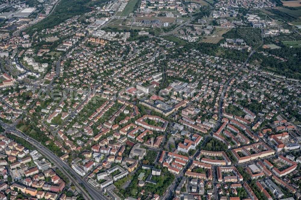 Aerial image Würzburg - District view in the urban area in the district Frauenland in Wuerzburg in the state Bavaria, Germany