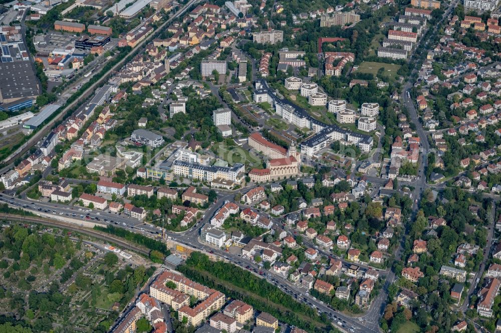 Aerial photograph Würzburg - District view in the urban area in the district Frauenland in Wuerzburg in the state Bavaria, Germany