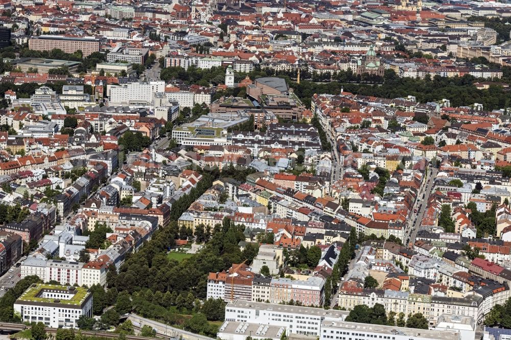 Aerial photograph München - District of Stadtteil Au and Haidhausen in the city in Munich in the state Bavaria, Germany