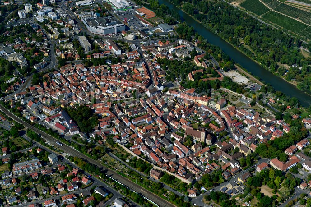 Aerial image Würzburg - City view in the district Heidingsfeld in the urban area of a??a??Wuerzburg in the state Bavaria, Germany