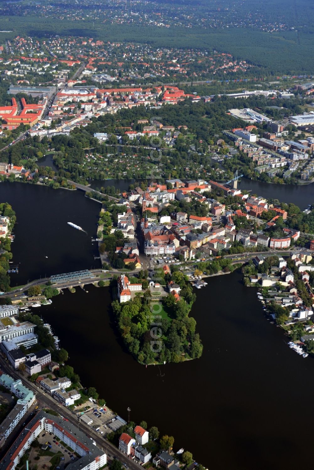 Berlin Köpenick from above - City view from the Köpenick area in the historic center along the banks of the Dahme in Berlin