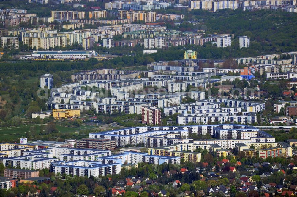 Aerial image Berlin Marzahn Hellersdorf - City view from the village of Marzahn-Hellersdorf district with the largest contiguous block of residential areas in way of GDR - Times