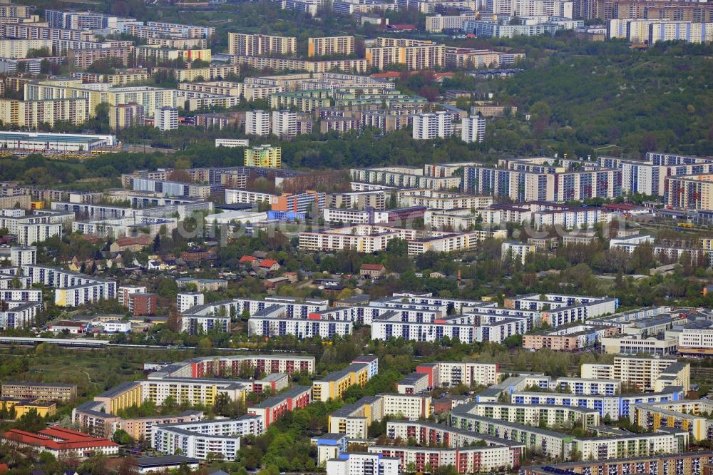 Aerial image Berlin Marzahn Hellersdorf - City view from the village of Marzahn-Hellersdorf district with the largest contiguous block of residential areas in way of GDR - Times