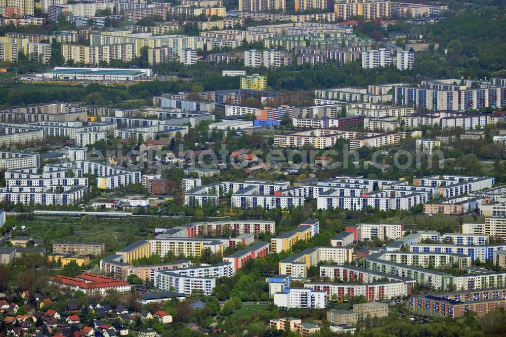 Aerial photograph Berlin Marzahn Hellersdorf - City view from the village of Marzahn-Hellersdorf district with the largest contiguous block of residential areas in way of GDR - Times