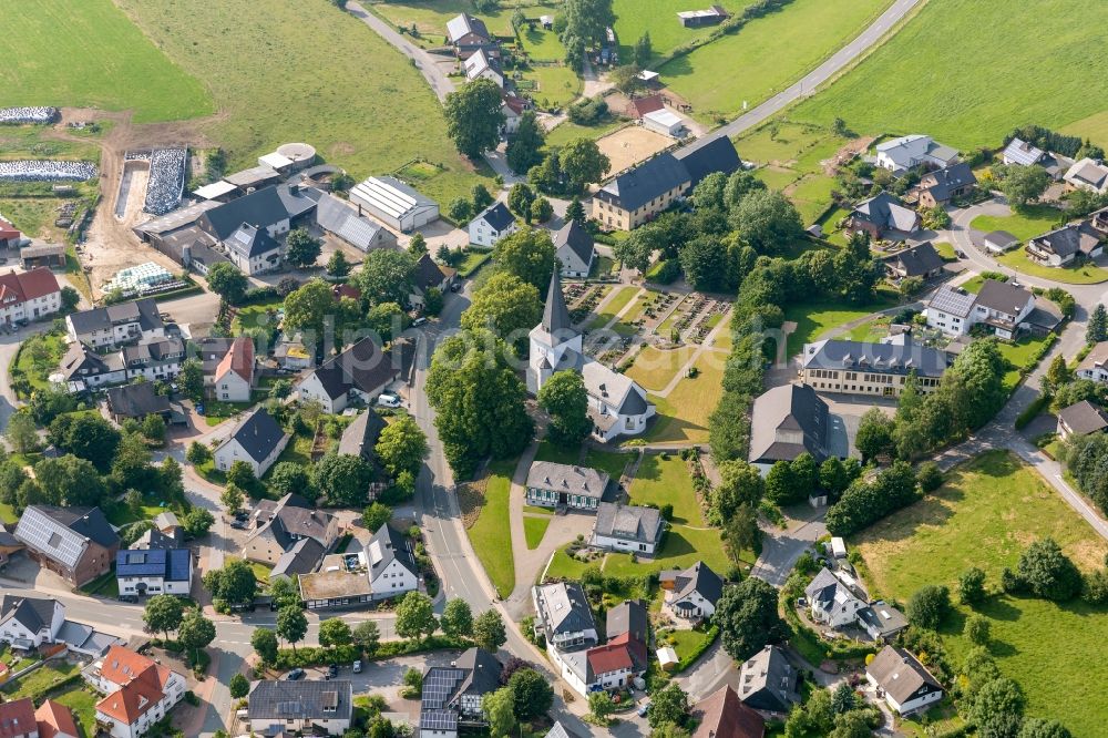 Brilon from above - City view of the district Thuelen overlooking the parish church St. Dionysius in Brilon in North Rhine-Westphalia