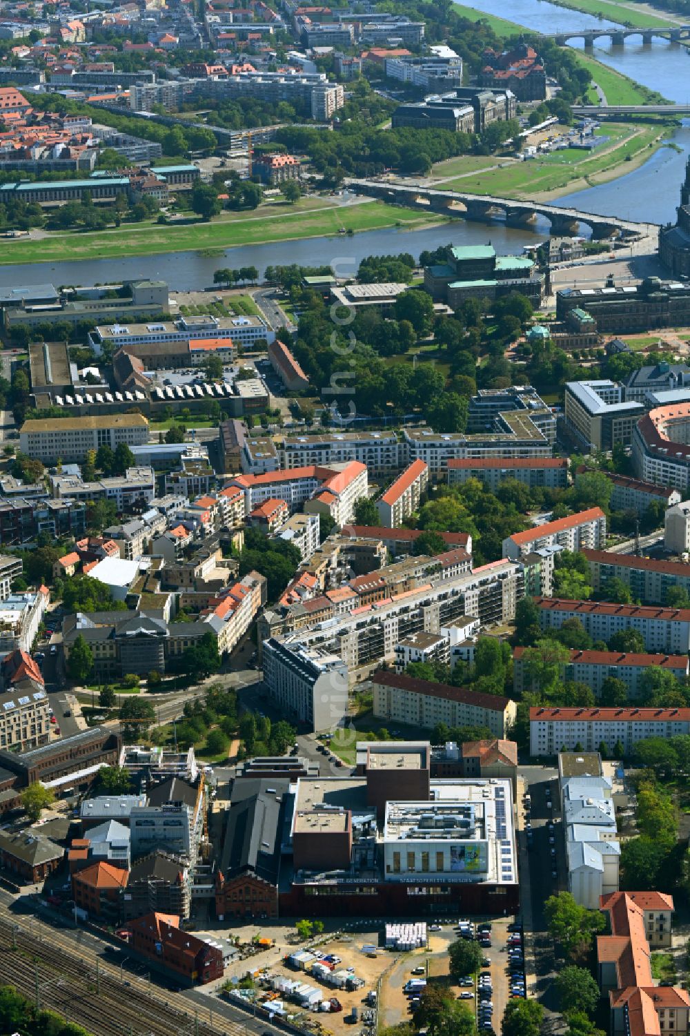 Aerial image Dresden - City view in the urban area in the district Wilsdruffer Vorstadt in Dresden in the state Saxony, Germany