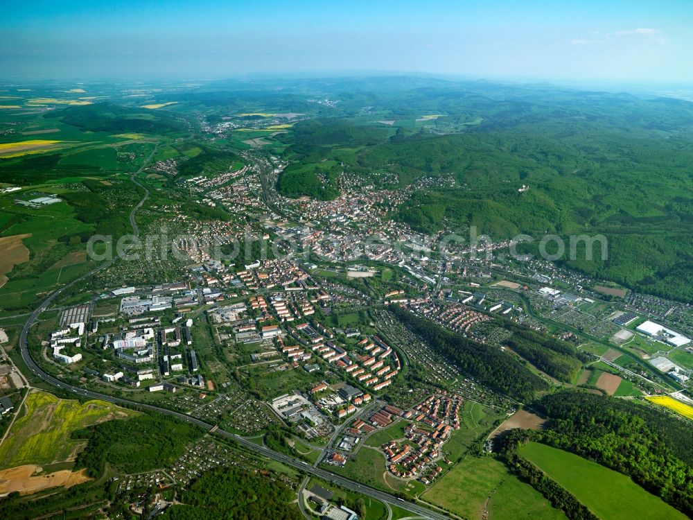 Eisenach from the bird's eye view: City view of the city and parts Stedtfeldt Stregda in Eisenach in Thuringia