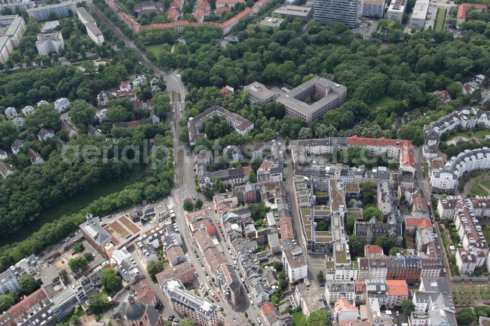 Mainz from above - District of the district Altstadt near the Gautor in the city in Mainz in the state Rhineland-Palatinate, Germany