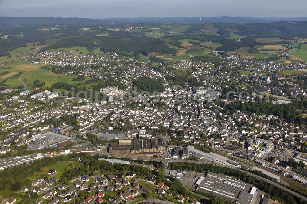 Attendorn from the bird's eye view: Stadtansicht vom Stadtzentrum Attendorn in Nordrhein-Westfalen. City view from the city center Attendorn in North Rhine-Westphalia