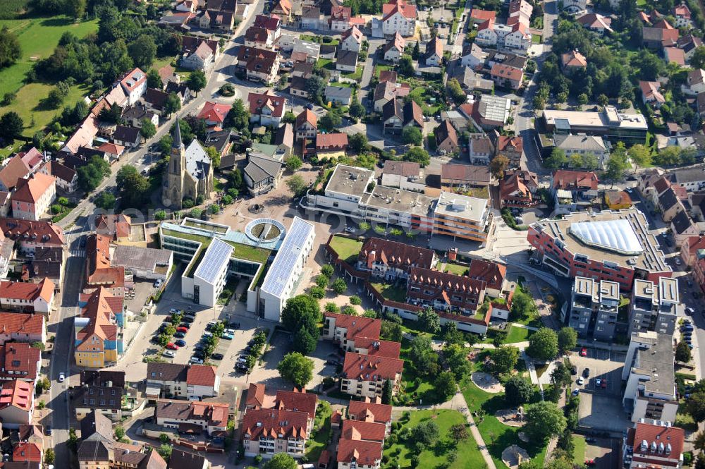 BAD RAPPENAU from the bird's eye view: Stadtansicht Stadtzentrum von Bad Rappenau, einer Kur- und Bäderstadt in Baden-Württemberg. Cityscape of downtown Bad Rappenau in Baden-Wuerttemberg.