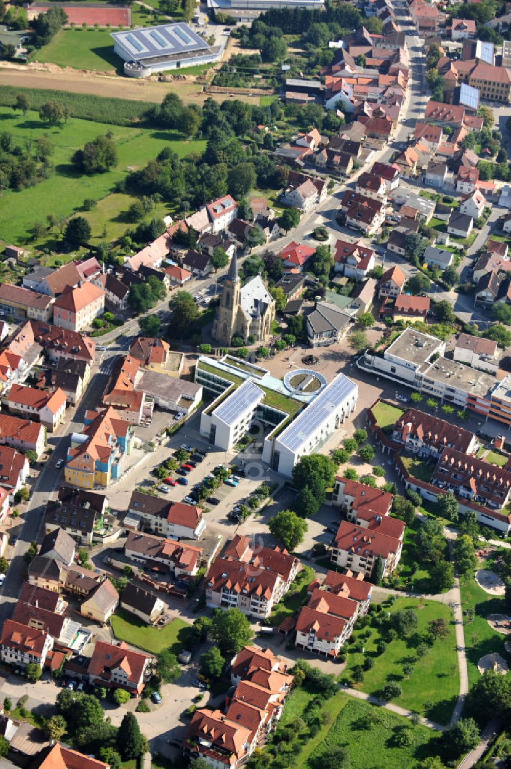 Aerial image BAD RAPPENAU - Stadtansicht Stadtzentrum von Bad Rappenau, einer Kur- und Bäderstadt in Baden-Württemberg. Cityscape of downtown Bad Rappenau in Baden-Wuerttemberg.