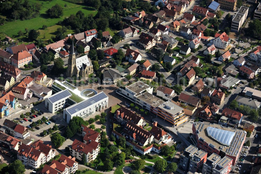 BAD RAPPENAU from above - Stadtansicht Stadtzentrum von Bad Rappenau, einer Kur- und Bäderstadt in Baden-Württemberg. Cityscape of downtown Bad Rappenau in Baden-Wuerttemberg.