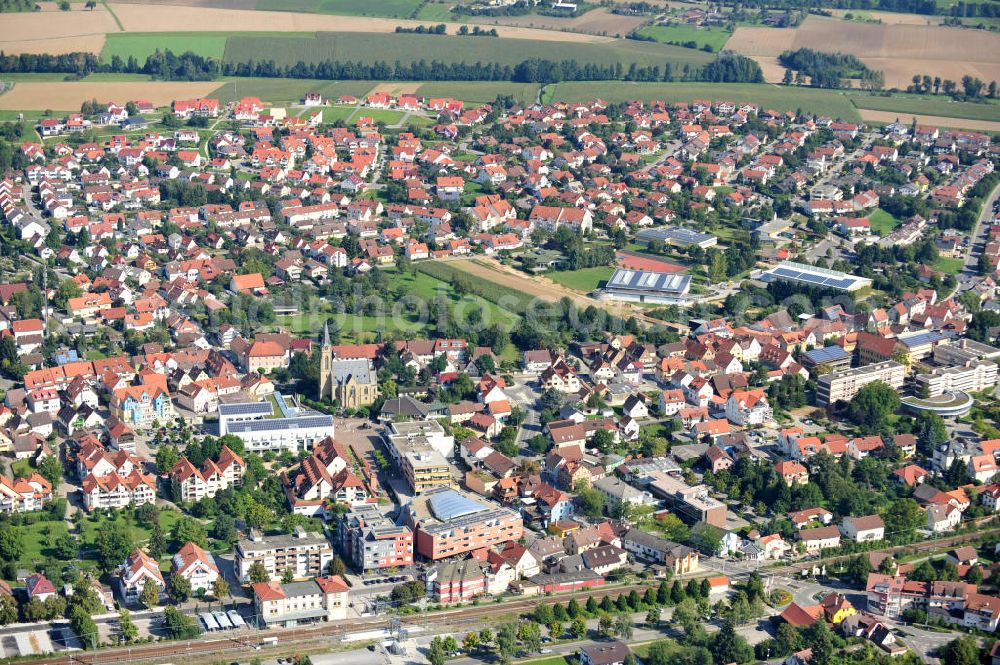 BAD RAPPENAU from above - Stadtansicht Stadtzentrum von Bad Rappenau, einer Kur- und Bäderstadt in Baden-Württemberg. Cityscape of downtown Bad Rappenau in Baden-Wuerttemberg.