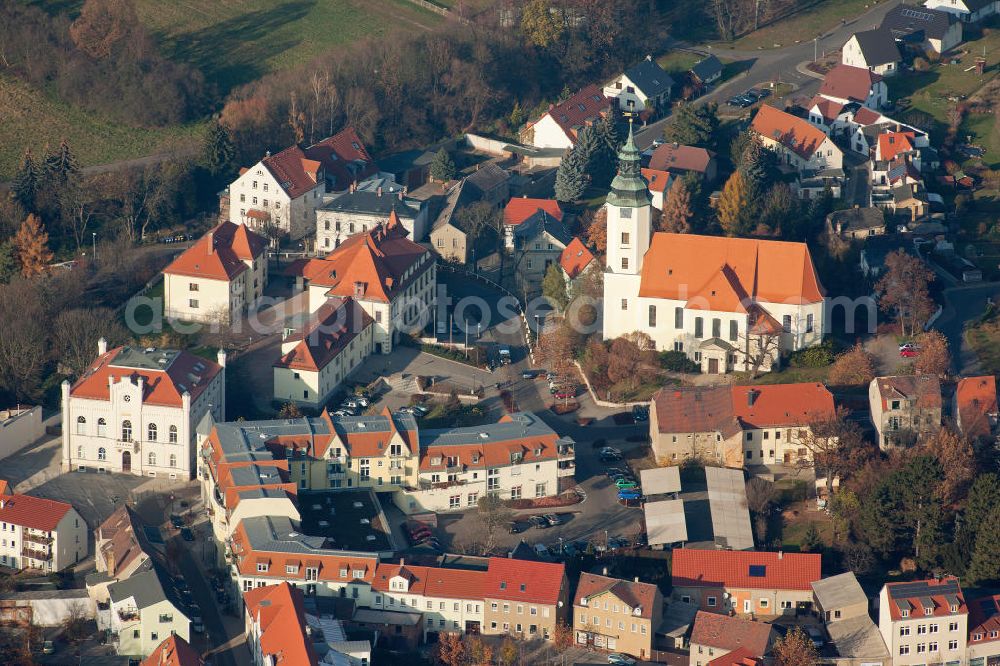 Böhlen from above - Stadtansicht vom Stadtzentrum von Böhlen in Sachsen. City view from the center of Bohlen in Saxony.