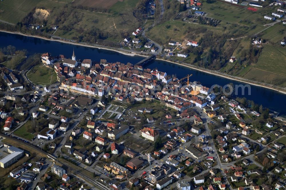 Diessenhofen from above - Cityscape from the city center Diessenhofen on the Rhine in the canton of Thurgau in Switzerland