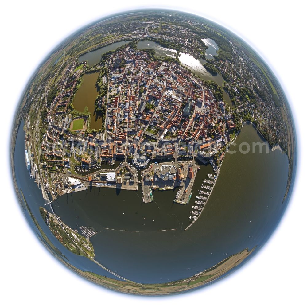 Stralsund from the bird's eye view: City fish- eye- view from the city center of Stralsund in Mecklenburg - Western Pomerania