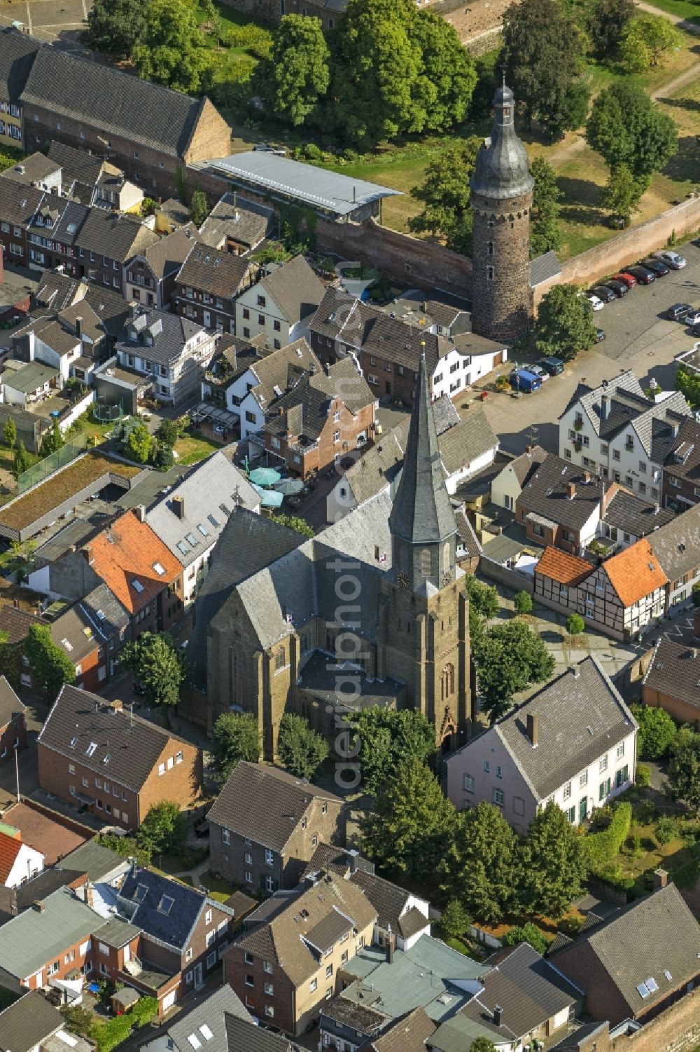 Dormagen from above - City view from the town center of historic fortress in Dormagen in North Rhine-Westphalia