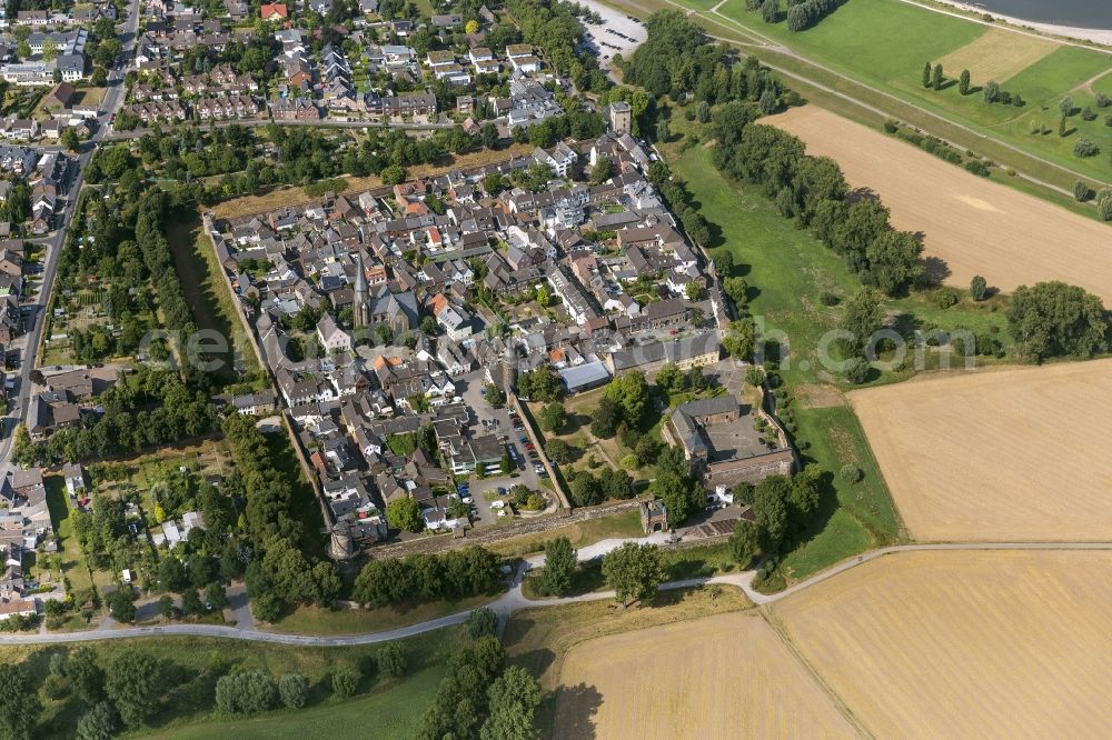 Dormagen from the bird's eye view: City view from the town center of historic fortress in Dormagen in North Rhine-Westphalia