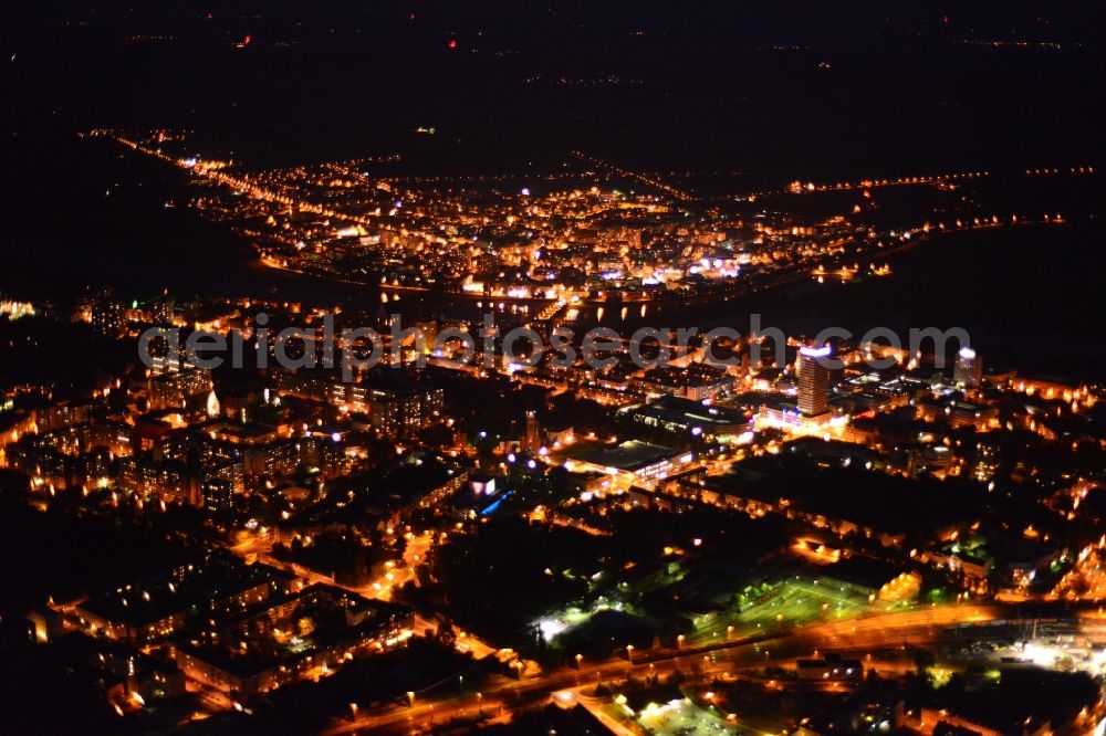 Frankfurt / Oder from the bird's eye view: City view by night from the town center and the city center of Frankfurt an der Oder in Brandenburg