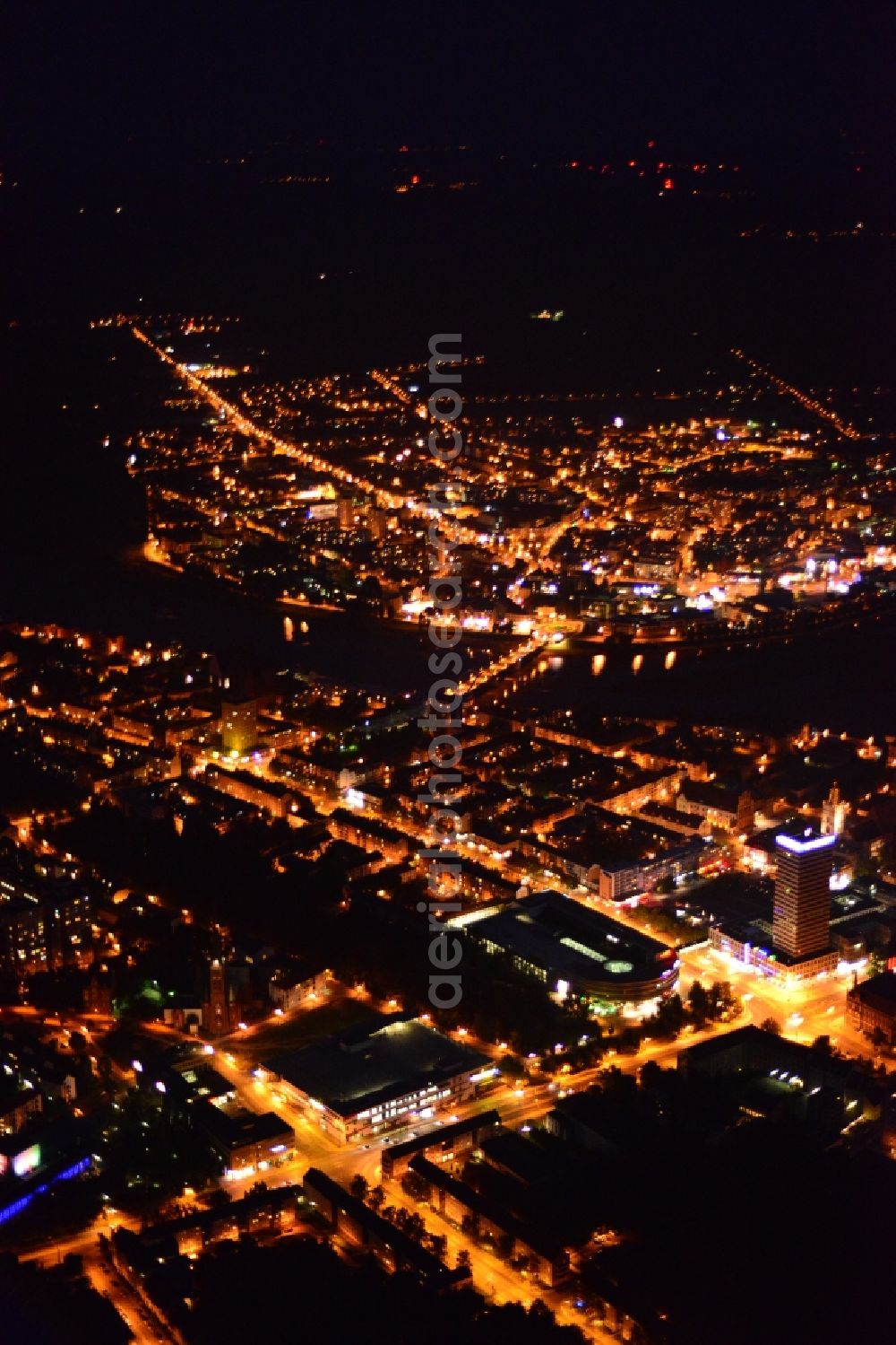 Aerial image Frankfurt / Oder - City view by night from the town center and the city center of Frankfurt an der Oder in Brandenburg