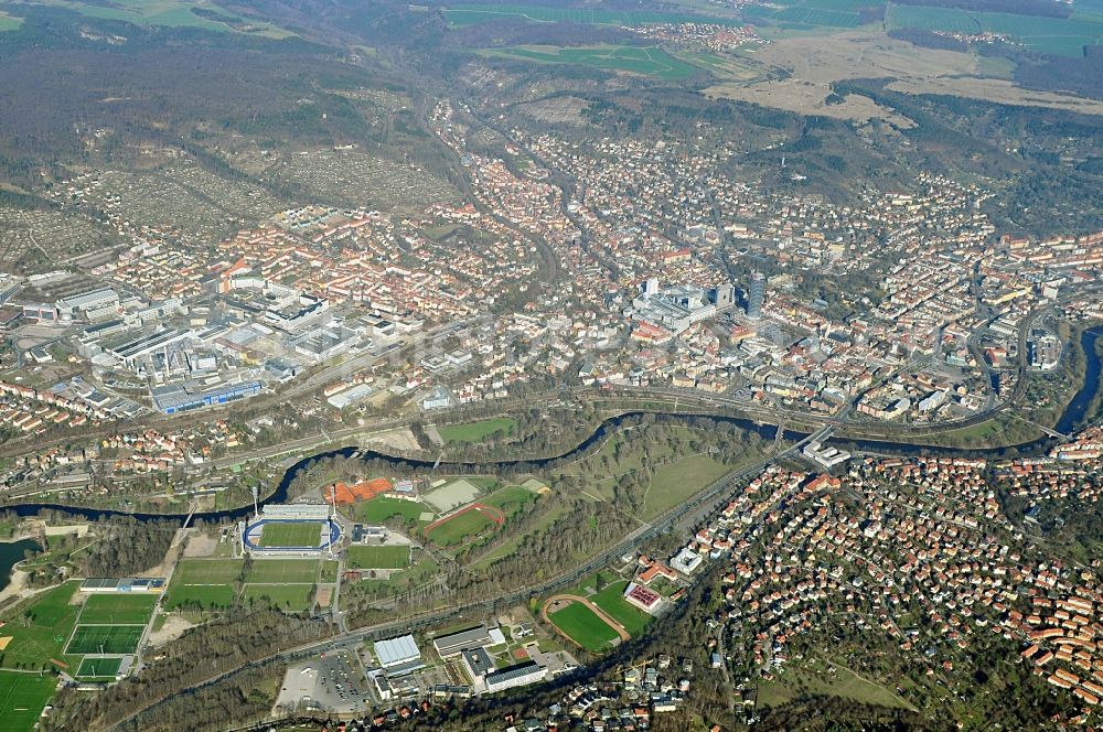 Jena from the bird's eye view: City view from the center of Jena in Thuringia